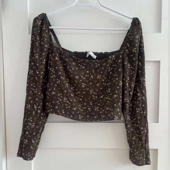 OAK + FORT Brown Floral Long Sleeve Top size M - Picture 5 of 6